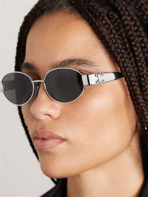 celine eyewear oval-frame silver-tone and acetate sunglasses|celine sunglasses women's.